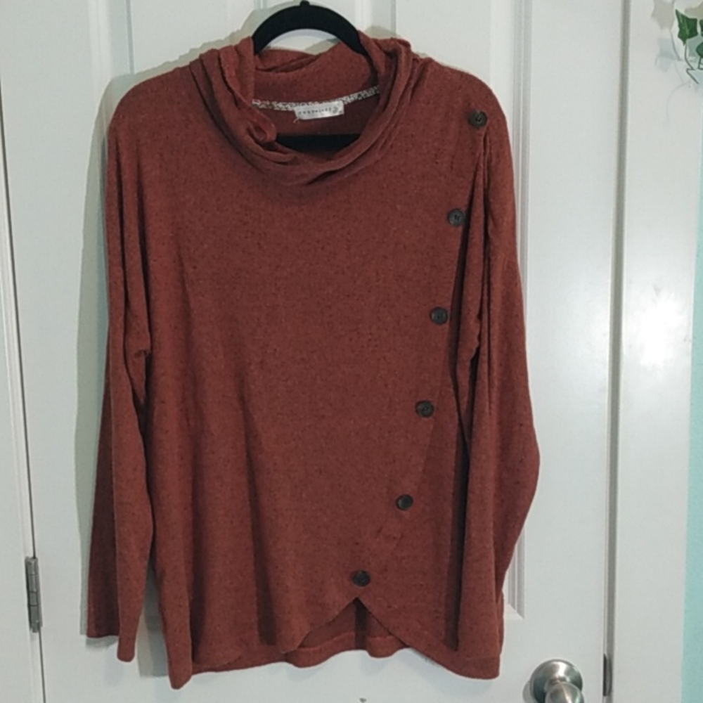 RETROLOGY Orange Asymmetrical Faux Button Pullover Sweater Women LG